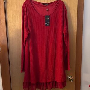 StyleDome Red Ribbed Ruffle dress size 22W pleated back with bows